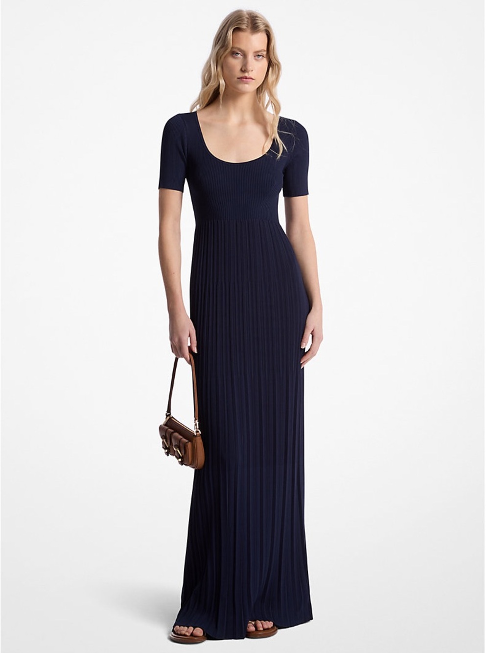 Michael Kors Navy Short-Sleeve Scoop Neck Maxi Dress